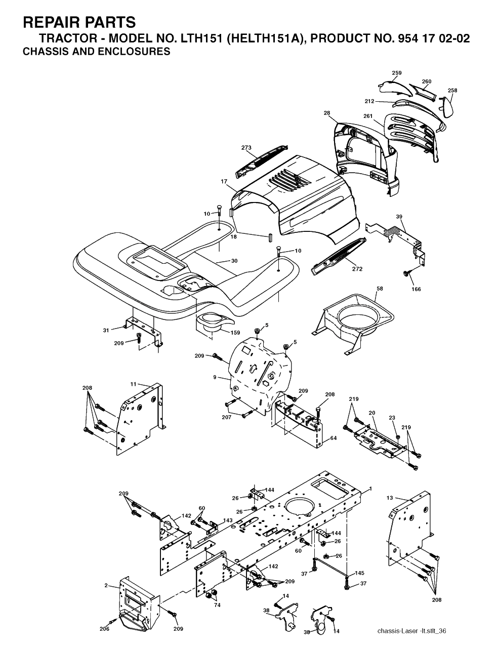 Chassis And Enclosures Diagram and Parts List for LTH151 (954170202-A)(2004-01) Husqvarna Lawn Tractor