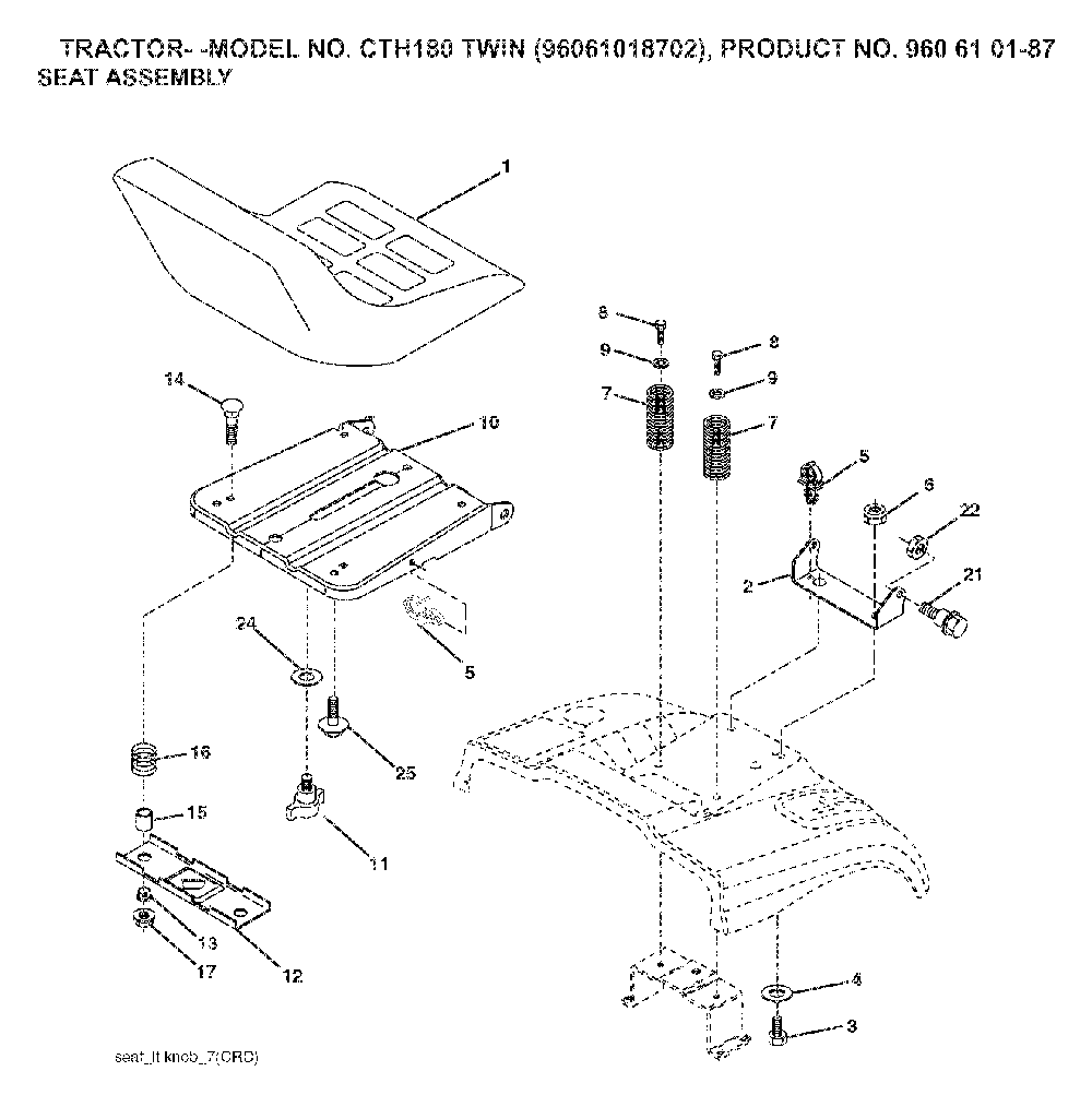 Seat Diagram and Parts List for CTH180TWIN (96061018702, 960610187)(2007-09) Husqvarna Lawn Tractor