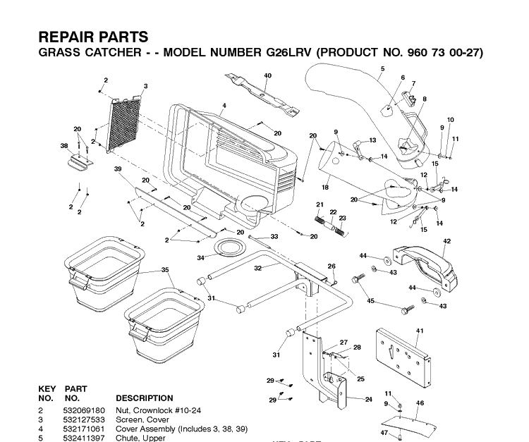 Product Complete Diagram and Parts List for 960730027 2010-05 Husqvarna Lawn Tractor Accessories