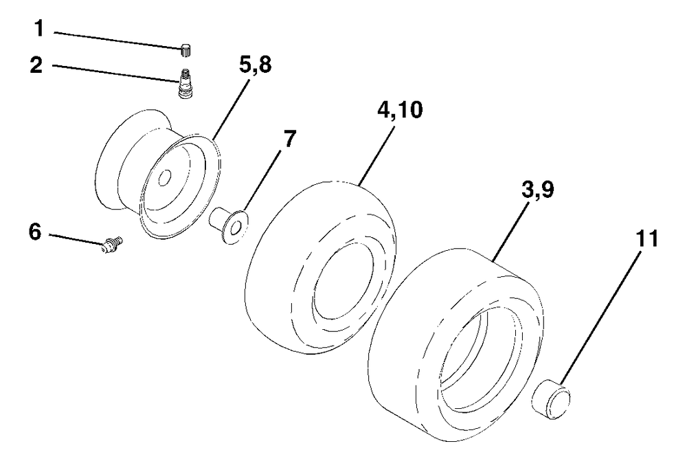 Wheels And Tires Diagram and Parts List for LT1538 (954569776-D)(2003-01) Husqvarna Lawn Tractor