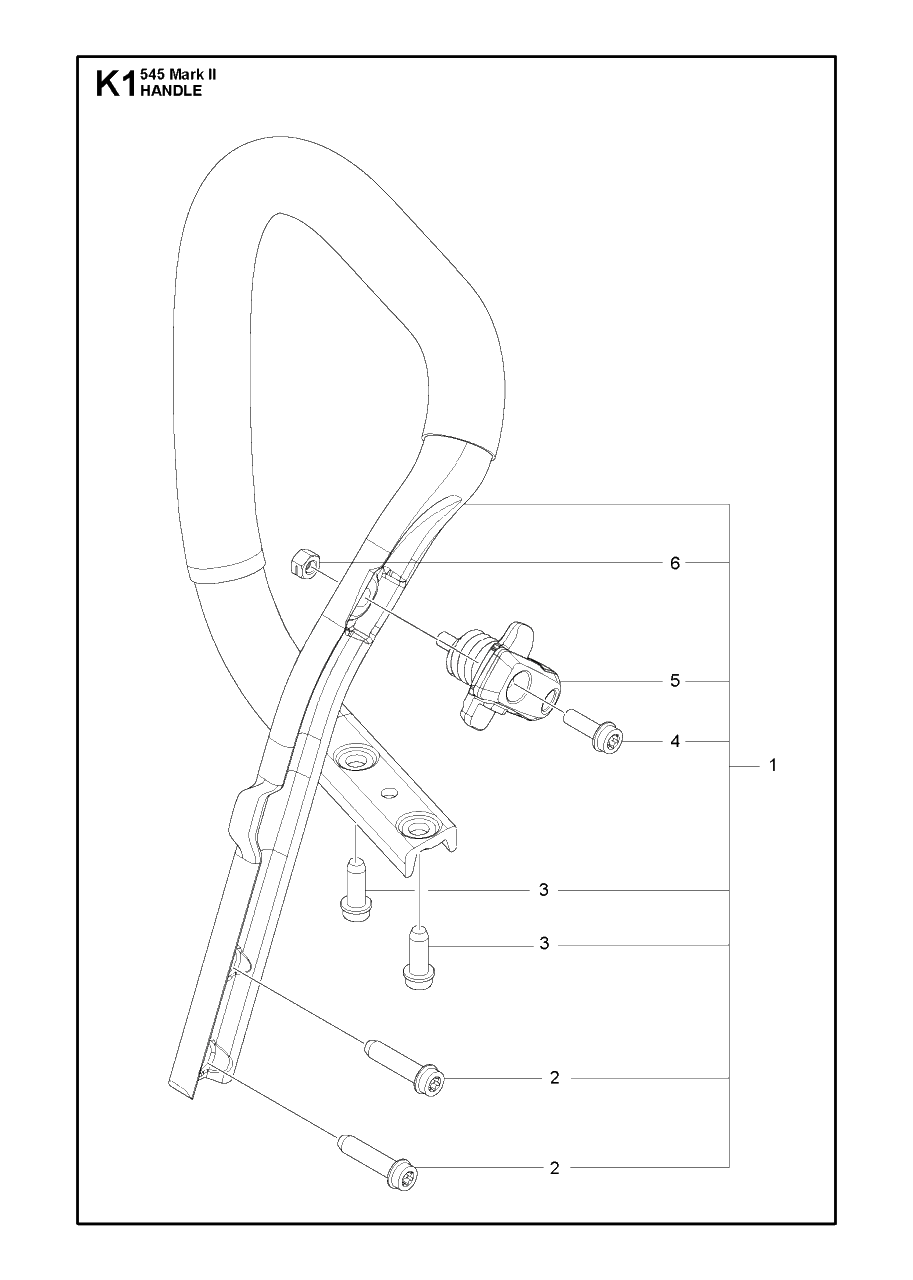 Handle Diagram and Parts List for 545-545G Mark II Husqvarna Chainsaw