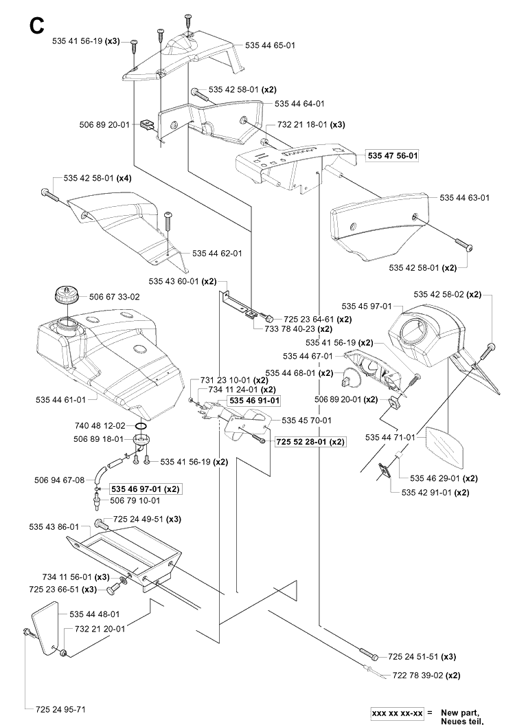 Fuel Tank Diagram and Parts List for PR18 (953521901)(2004-01) Husqvarna Lawn Mower
