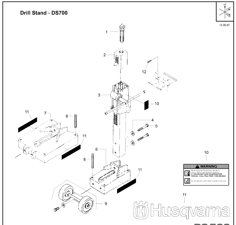 Drill Stand Diagram and Parts List for DS700 (504625401)(2007-12) Husqvarna Lawn Tractor Accessories