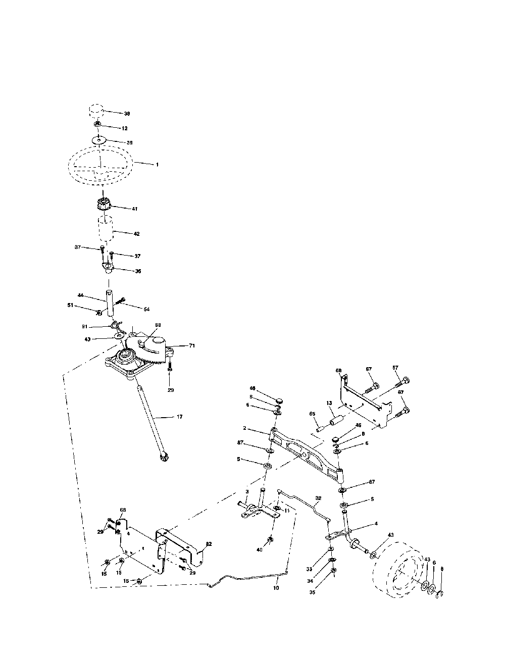 Steering assembly Diagram and Parts List for 917279001  Husqvarna Lawn Tractor