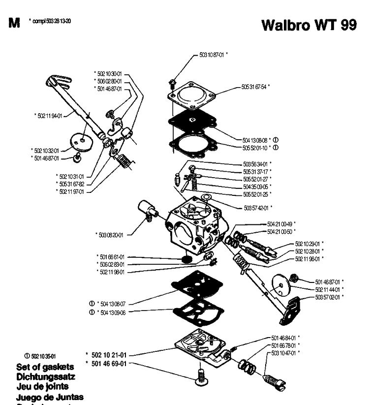 Carburetor Details Diagram and Parts List for 40 19902200001-19912200000 Husqvarna Chainsaw
