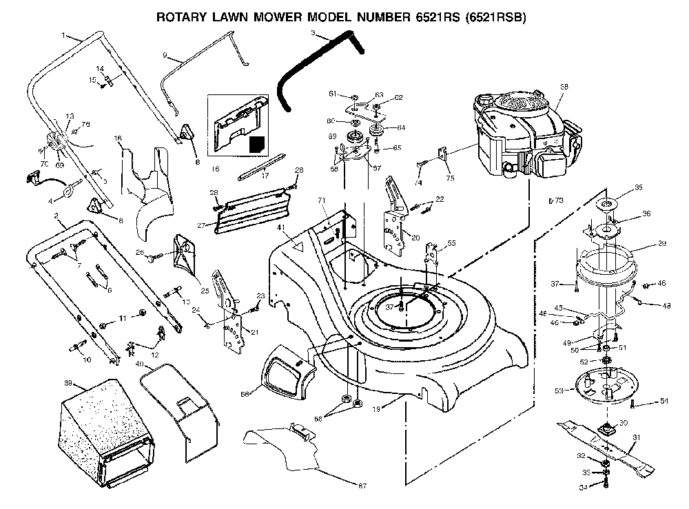 Repair Parts Diagram and Parts List for 6521RSB (954222732)(2001-12) Husqvarna Lawn Mower