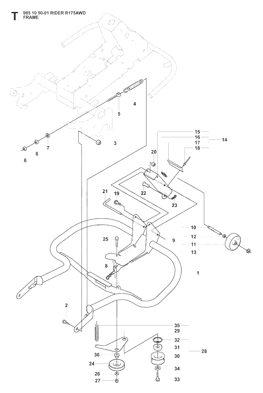 Frame Diagram and Parts List for R175AWD (965105001)(2008-06) Husqvarna Lawn Tractor