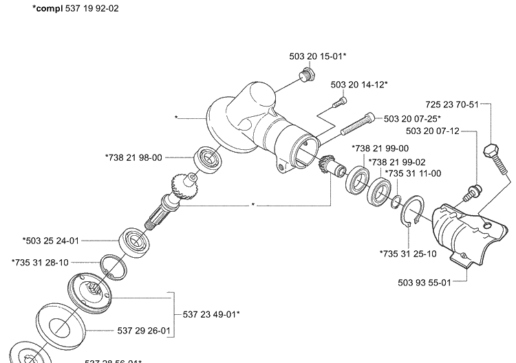 Gear Head Diagram and Parts List for 323L 2004-03 Husqvarna Brush Cutter