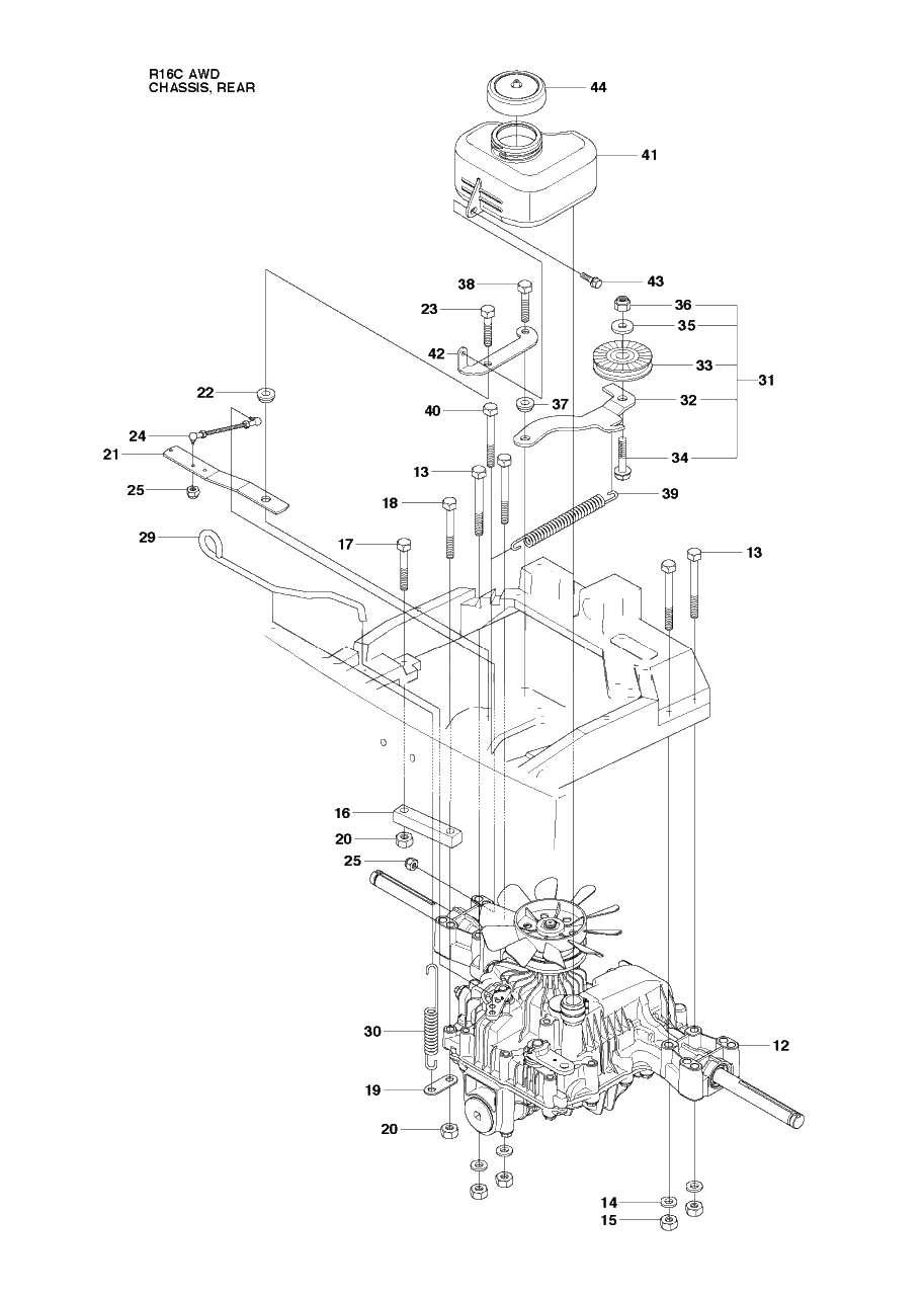 Chassis Rear Diagram and Parts List for R16CAWD (966830301)(2010-07) Husqvarna Lawn Tractor