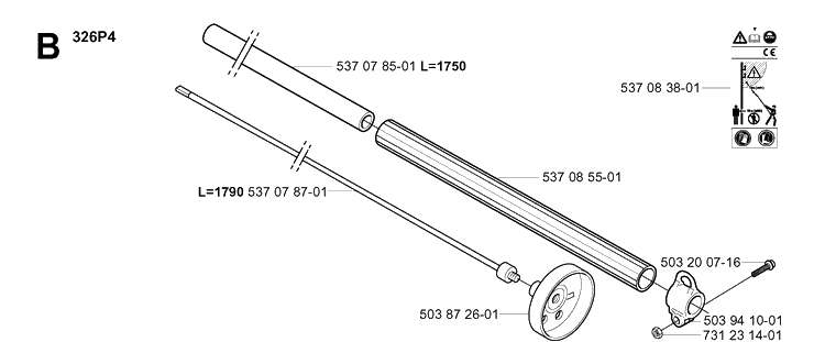 Shaft 2 Diagram and Parts List for 326P 20042300001-20062700000 Husqvarna Pole Saw
