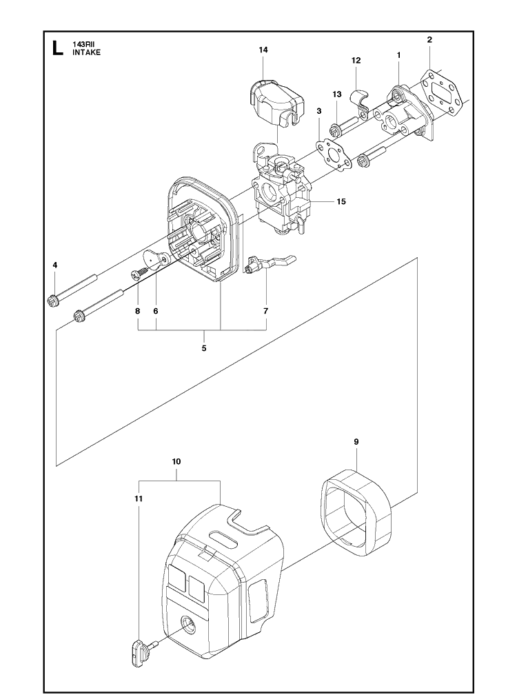 Carburetor And Air Filter Diagram and Parts List for 143RII 20090100001-20143600000 Husqvarna Brush Cutter