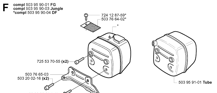 Muffler Diagram and Parts List for 385XP 20051000001-20064000000 Husqvarna Chainsaw