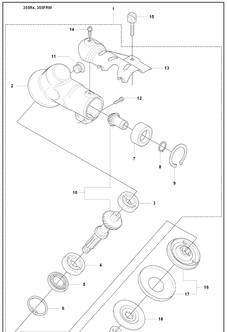 Gearbox/355rx, 355frm Diagram and Parts List for 355FXT 2008-07 Husqvarna Brush Cutter