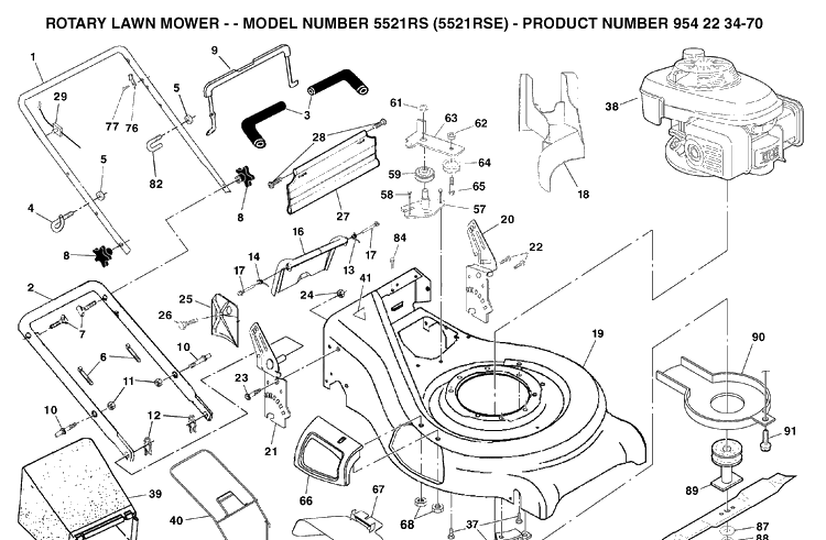 Repair Parts Diagram and Parts List for 5521RS (954223270)(2004-07) Husqvarna Lawn Mower