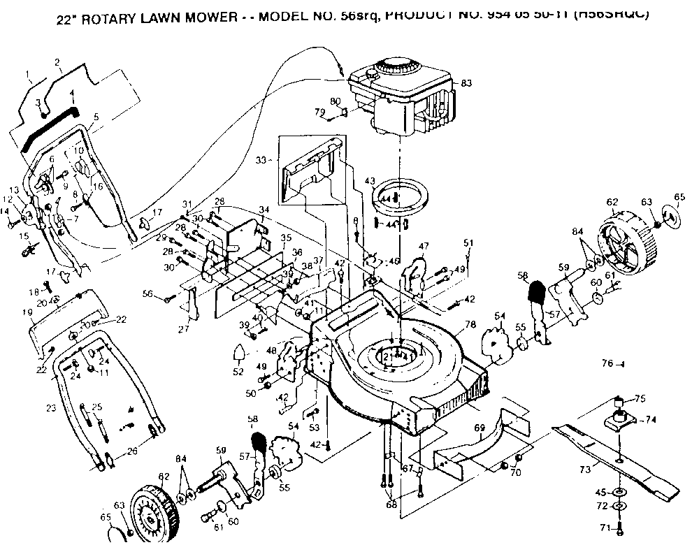 Repair Parts Diagram and Parts List for 56SRQ (H56SRQC, 954055011)(1992-01) Husqvarna Lawn Mower