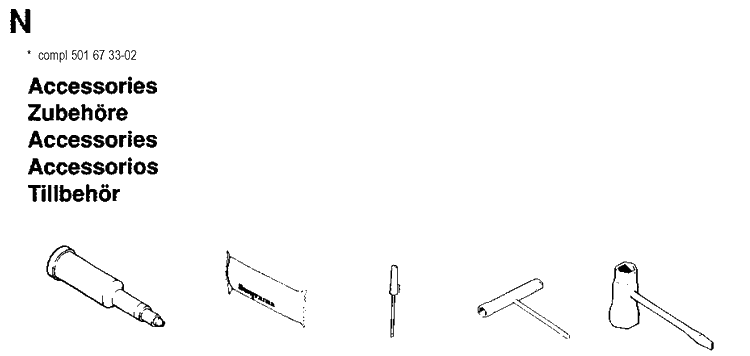 Accessories Diagram and Parts List for 262XP 19900900001-19910900000 Husqvarna Chainsaw
