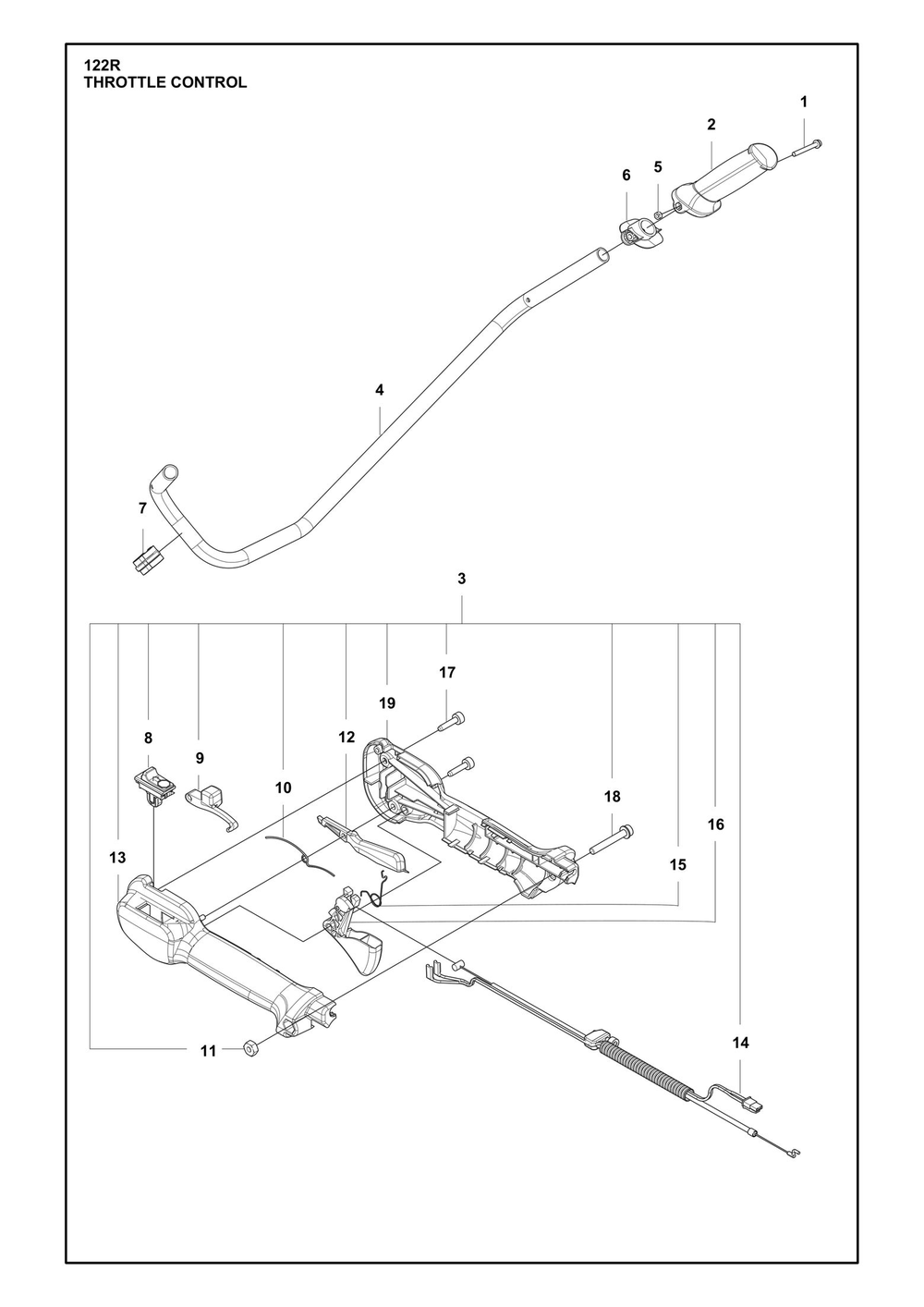 Throttle Controls Diagram and Parts List for 122R  Husqvarna Brush Cutter