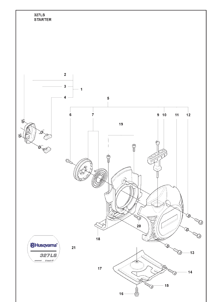 Starter Diagram and Parts List for 327LS 2009-08 Husqvarna Trimmer
