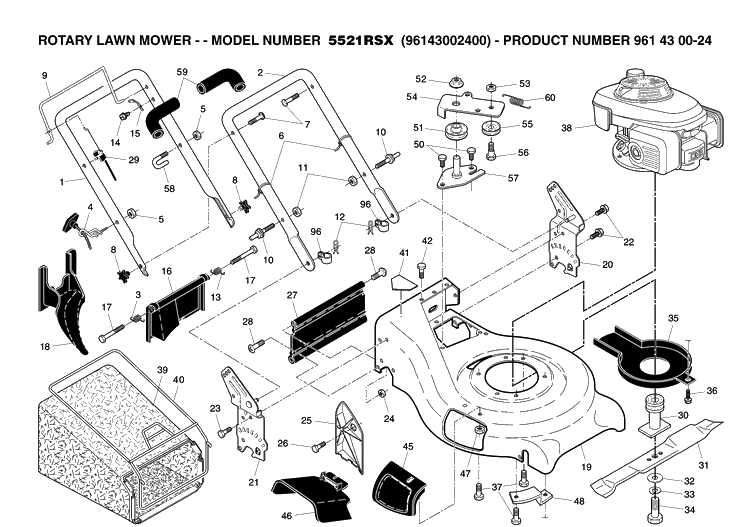 Repair Parts Diagram and Parts List for 5521RS (96143002400)(2007-01) Husqvarna Lawn Mower