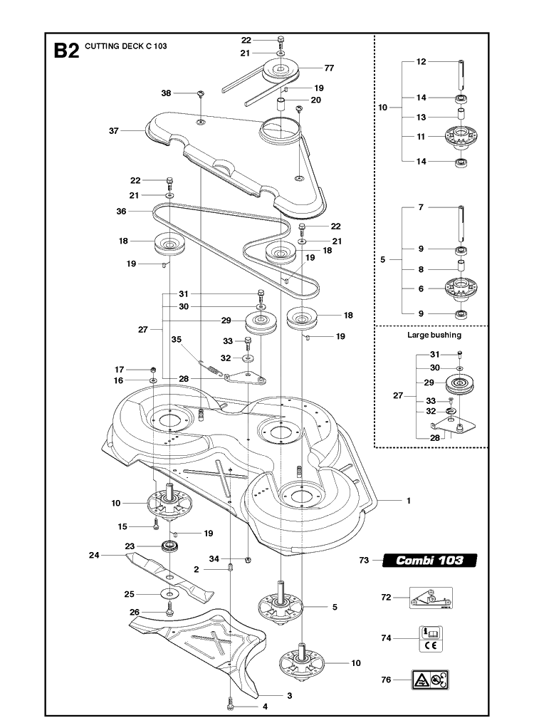 103cm Cutting Deck Diagram and Parts List for R316T  Husqvarna Lawn Mower