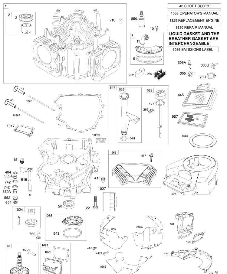 Briggs Engine Image 1 Diagram and Parts List for YTH2348 (917289571)(2010-04) Husqvarna Lawn Mower