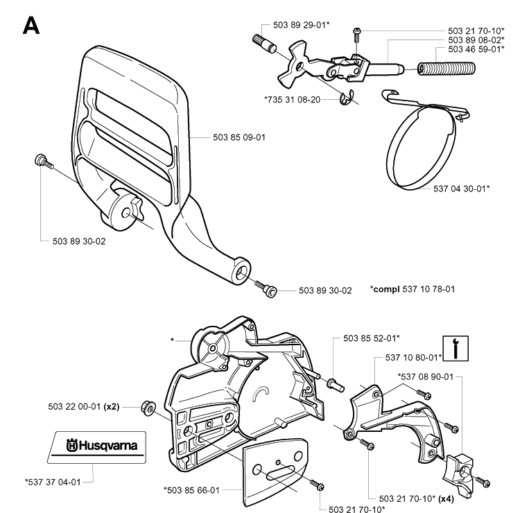Chain Brake Diagram and Parts List for 340 20041000001-Current Husqvarna Chainsaw