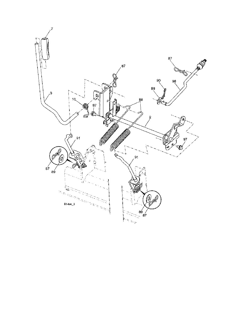 Mower lift Diagram and Parts List for YTH2348-917289560  Husqvarna Lawn Tractor