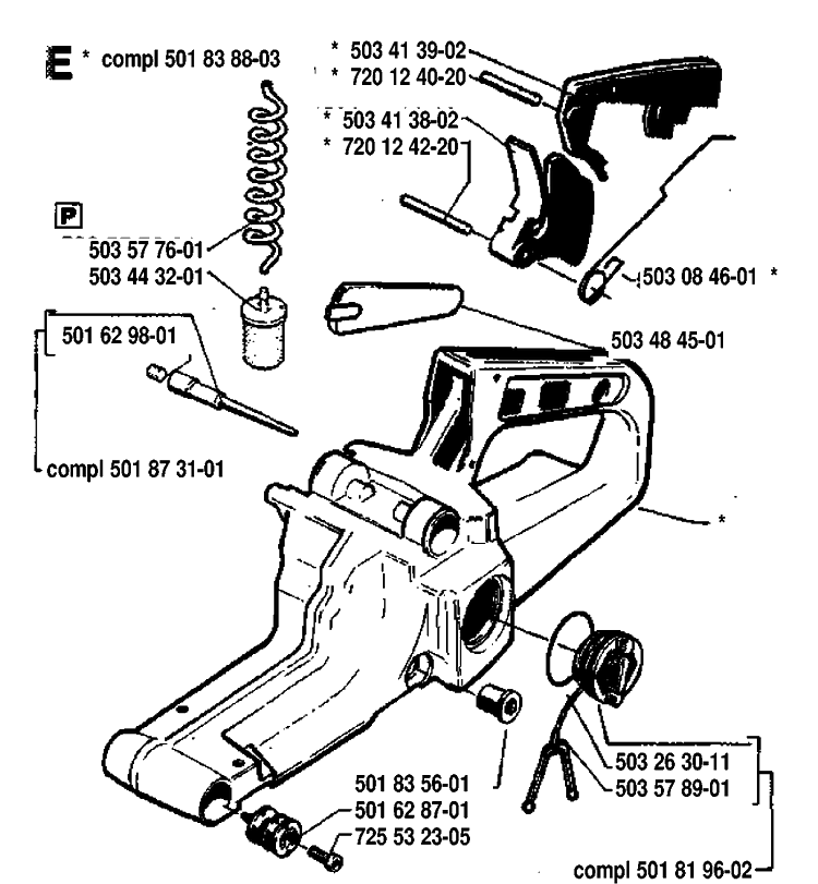 Fuel Tank Diagram and Parts List for 42 19920900001-19941400000 Husqvarna Chainsaw
