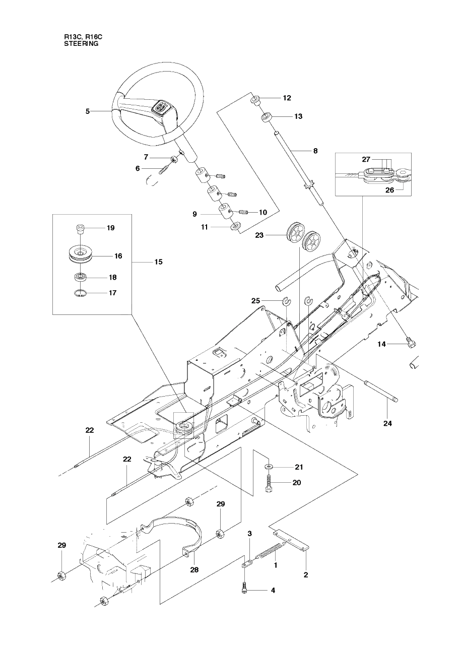 Steering Diagram and Parts List for R13C (965094301)(2010-07) Husqvarna Lawn Tractor