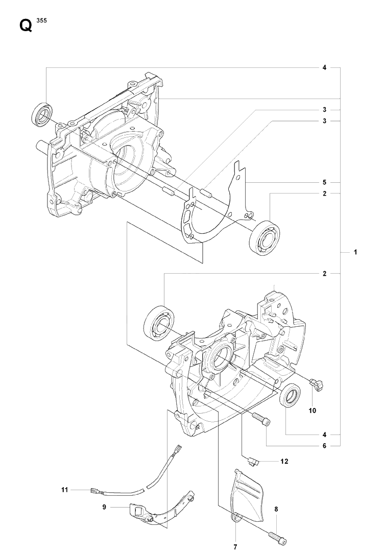 Crankcase Diagram and Parts List for 355FX 20082700001-20192999999 Husqvarna Brush Cutter