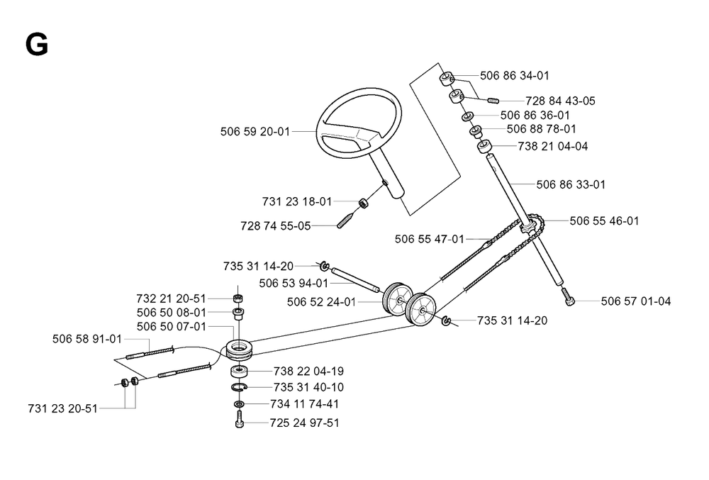 Steering Diagram and Parts List for R16 2003-01 Husqvarna Lawn Tractor