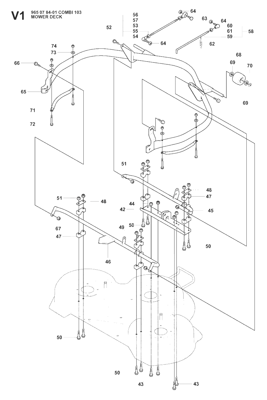Mower Deck / Cutting Deck 4 Diagram and Parts List for R175 (965104901)(2008-06) Husqvarna Lawn Tractor