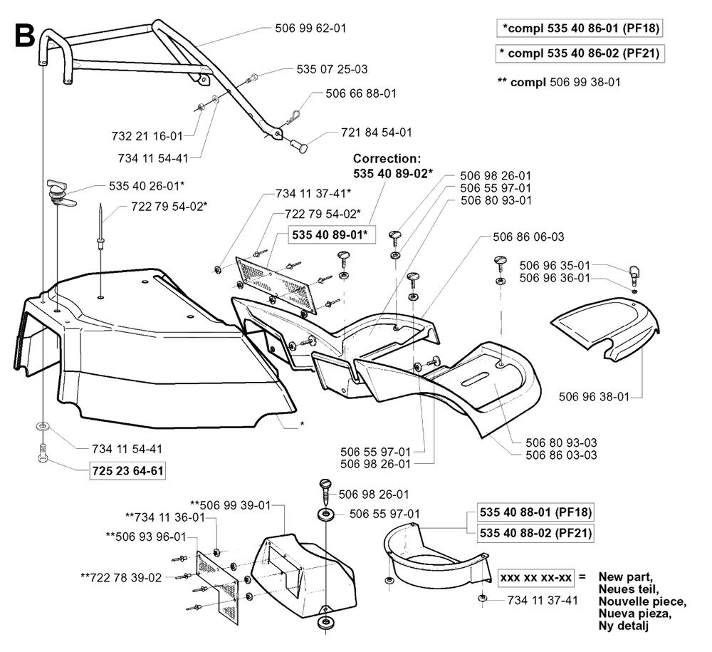 Hood Diagram and Parts List for PF18 2001-01 Husqvarna Lawn Tractor