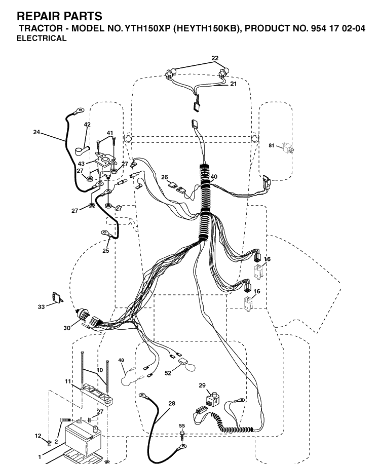Electrical Diagram and Parts List for YTH150XP (HEYTH150KB)(2004-01) Husqvarna Lawn Tractor