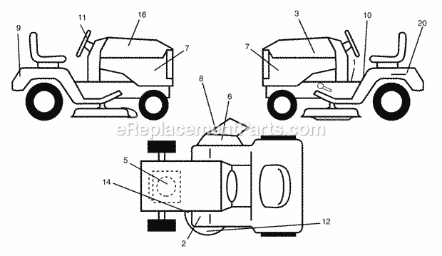 Decals Diagram and Parts List for WET2242STA 2003 Husqvarna Lawn Tractor