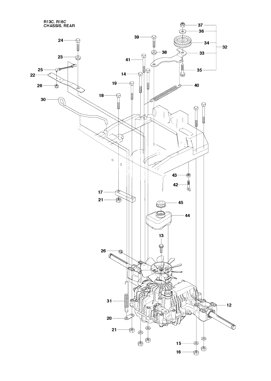 Chassis Rear Diagram and Parts List for R13C (965094301)(2010-07) Husqvarna Lawn Tractor