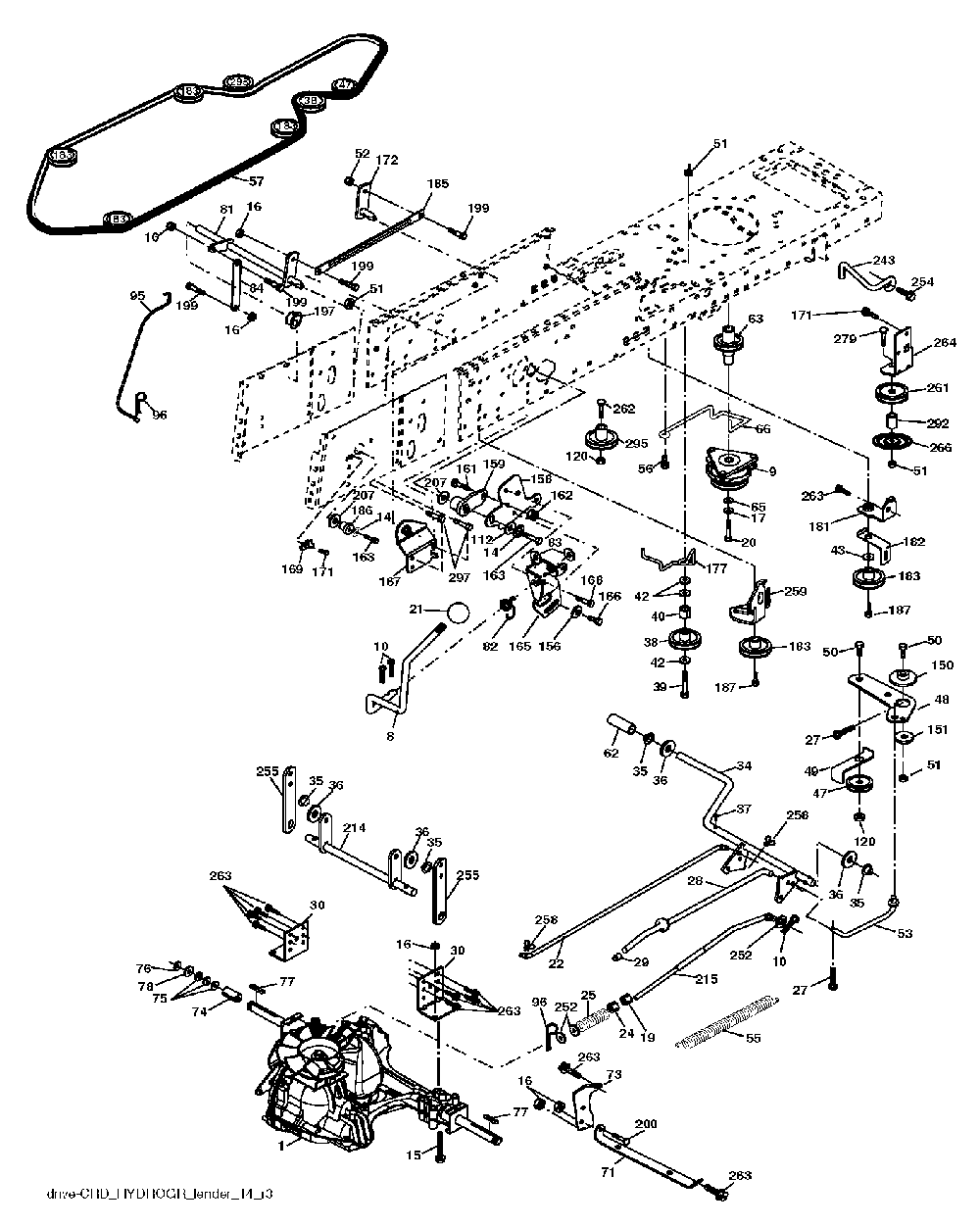 Drive Diagram and Parts List for CTH220TWIN (96061026400)(2010-01) Husqvarna Lawn Tractor