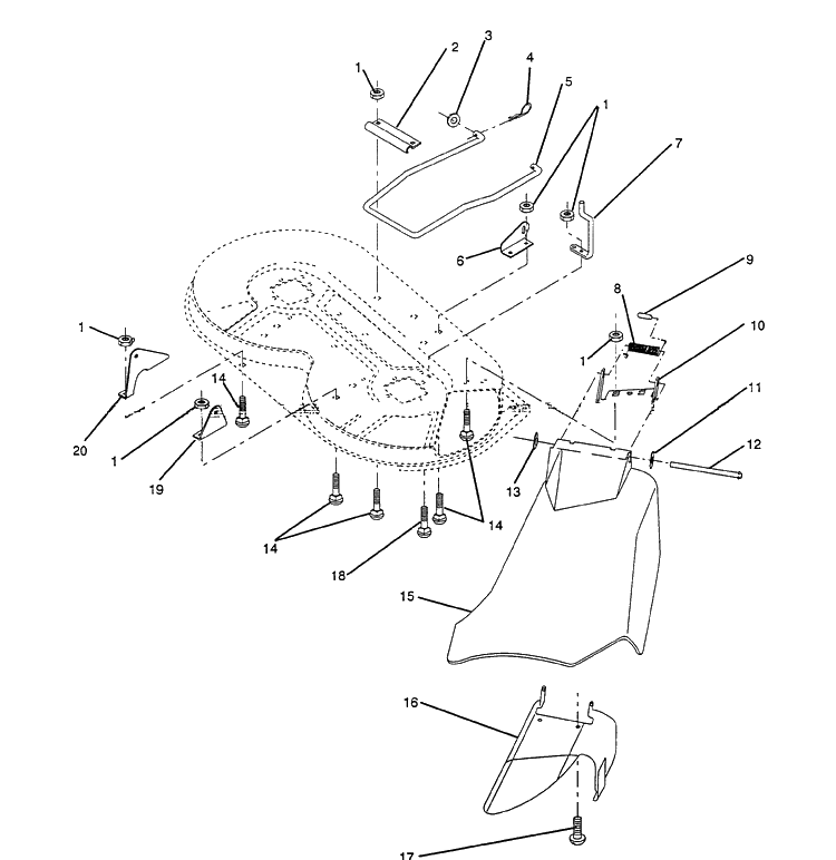 Mower Deck (Discharge) Diagram and Parts List for LT92012 (H1292A)(954000251)(1993-01) Husqvarna Lawn Mower