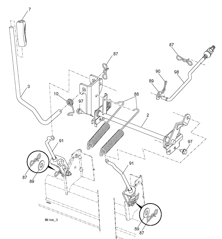 Mower Lift / Deck Lift Diagram and Parts List for YTH2348-240443 2012-11 Husqvarna Lawn Tractor