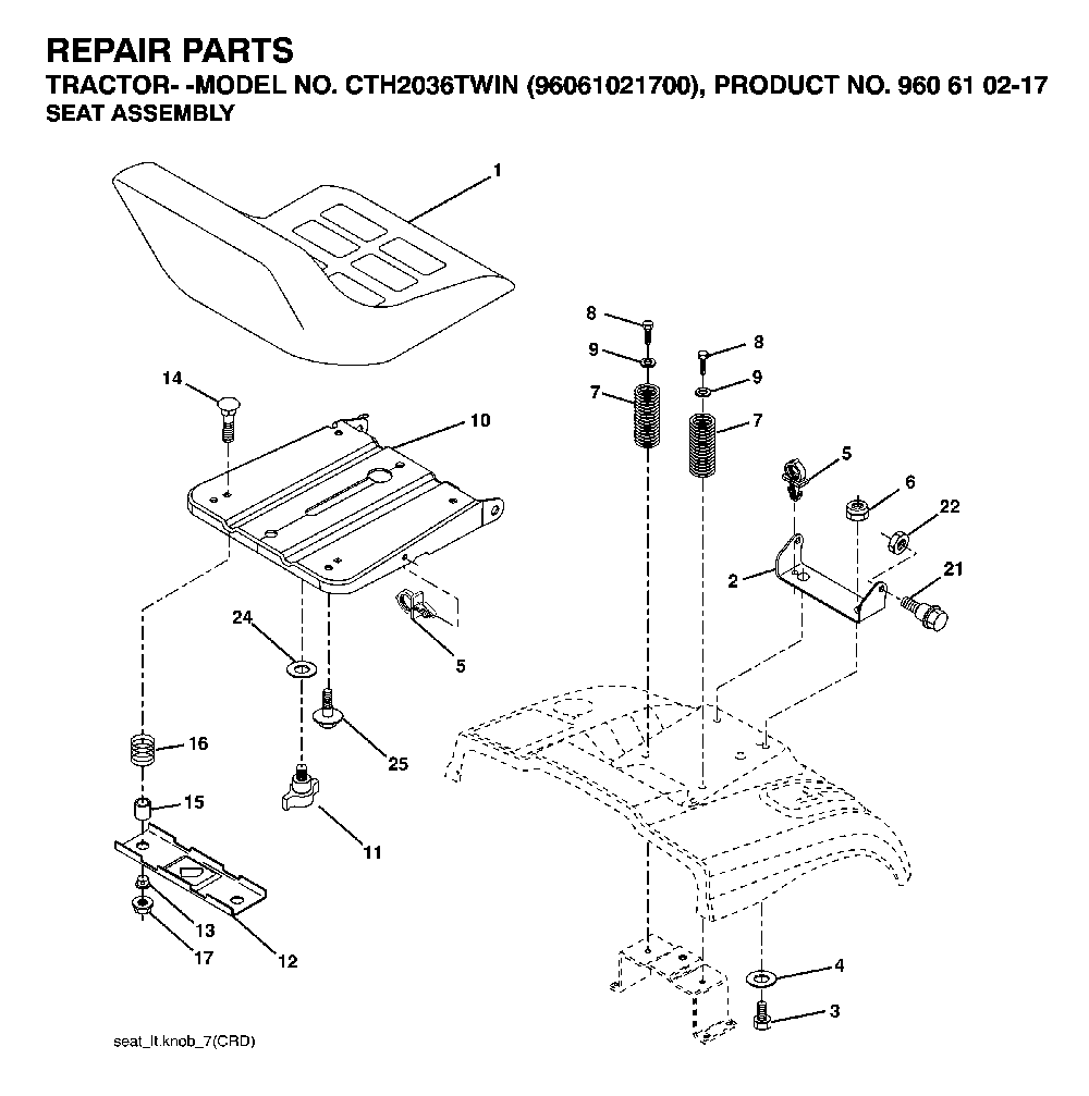 Seat Diagram and Parts List for CTH2036TWIN (96061021700, 960610217)(2007-04) Husqvarna Lawn Tractor