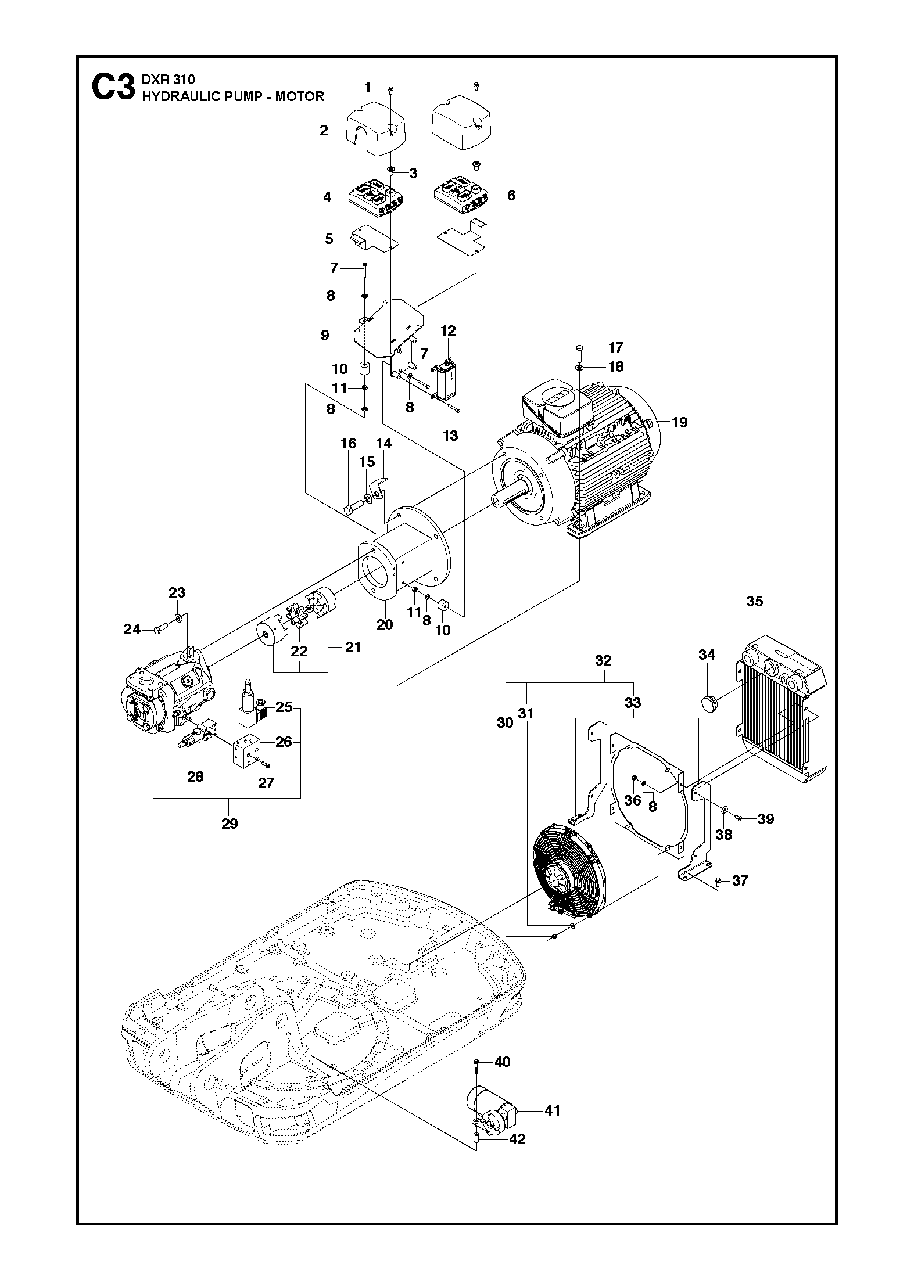 Hydraulic Pump - Motor Diagram and Parts List for DXR310 (44 & Above)(2013-08) Husqvarna Demolition Hammer