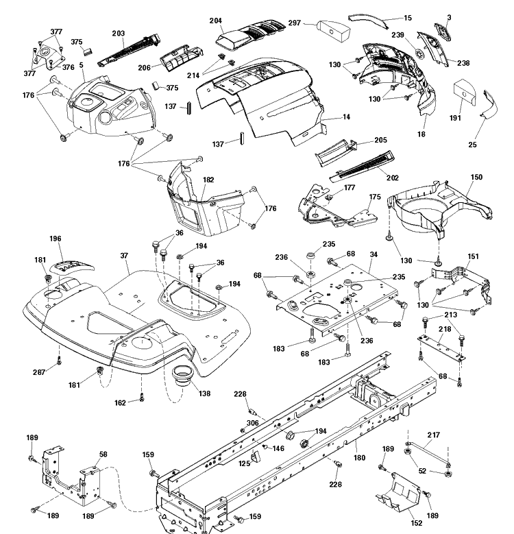 Chassis And Enclosures Diagram and Parts List for TS142 (96041044000)(2019-09) Husqvarna Lawn Tractor