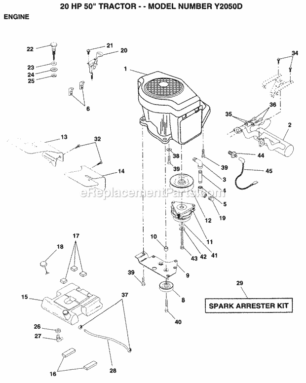 Engine Diagram and Parts List for Y2050D 1994 Husqvarna Lawn Tractor