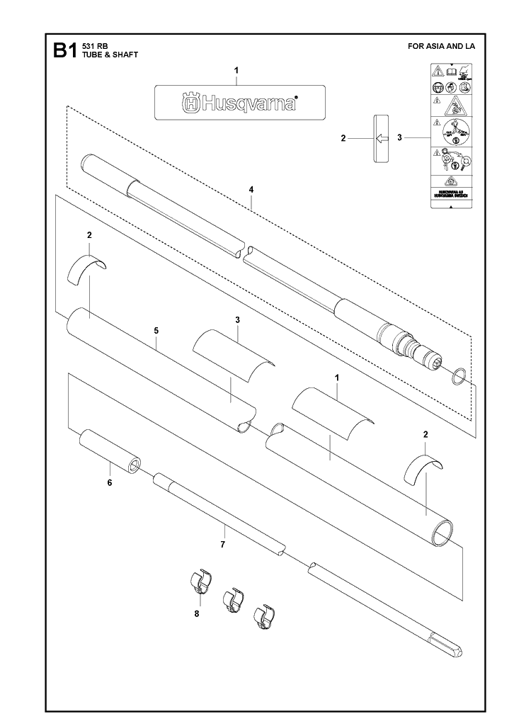 Tube And Shaft Diagram and Parts List for 531RB  Husqvarna Brush Cutter