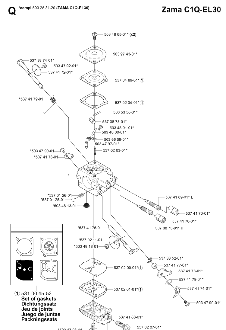 Carburetor Details Diagram and Parts List for 335R  Husqvarna Brush Cutter