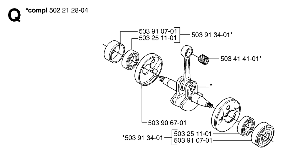 Crankshaft Diagram and Parts List for 232R 20144900001 & Above Husqvarna Trimmer