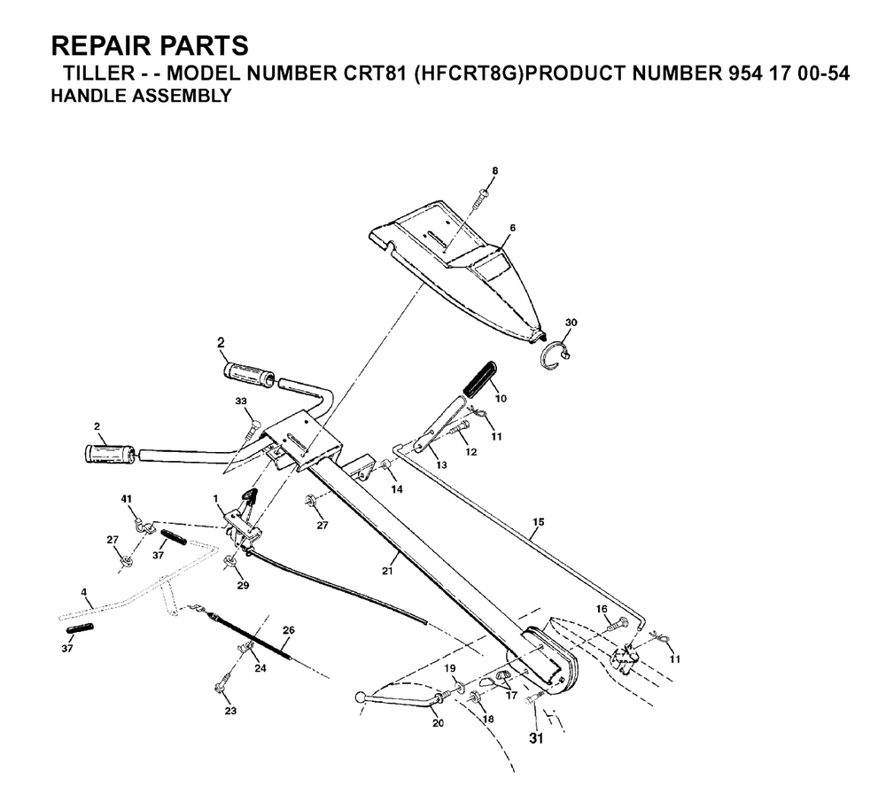 Handle Diagram and Parts List for CRT81 (954170054-G)(2003-01) Husqvarna Tiller
