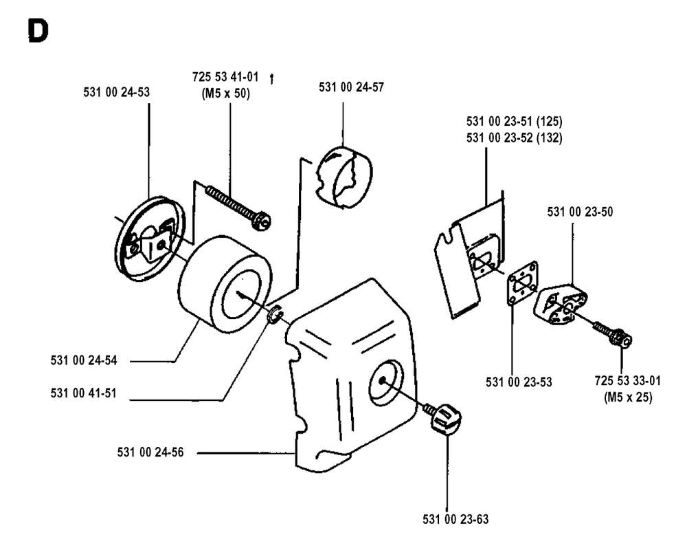 Air Filter Diagram and Parts List for 125RB 19931400001 & Above Husqvarna Trimmer