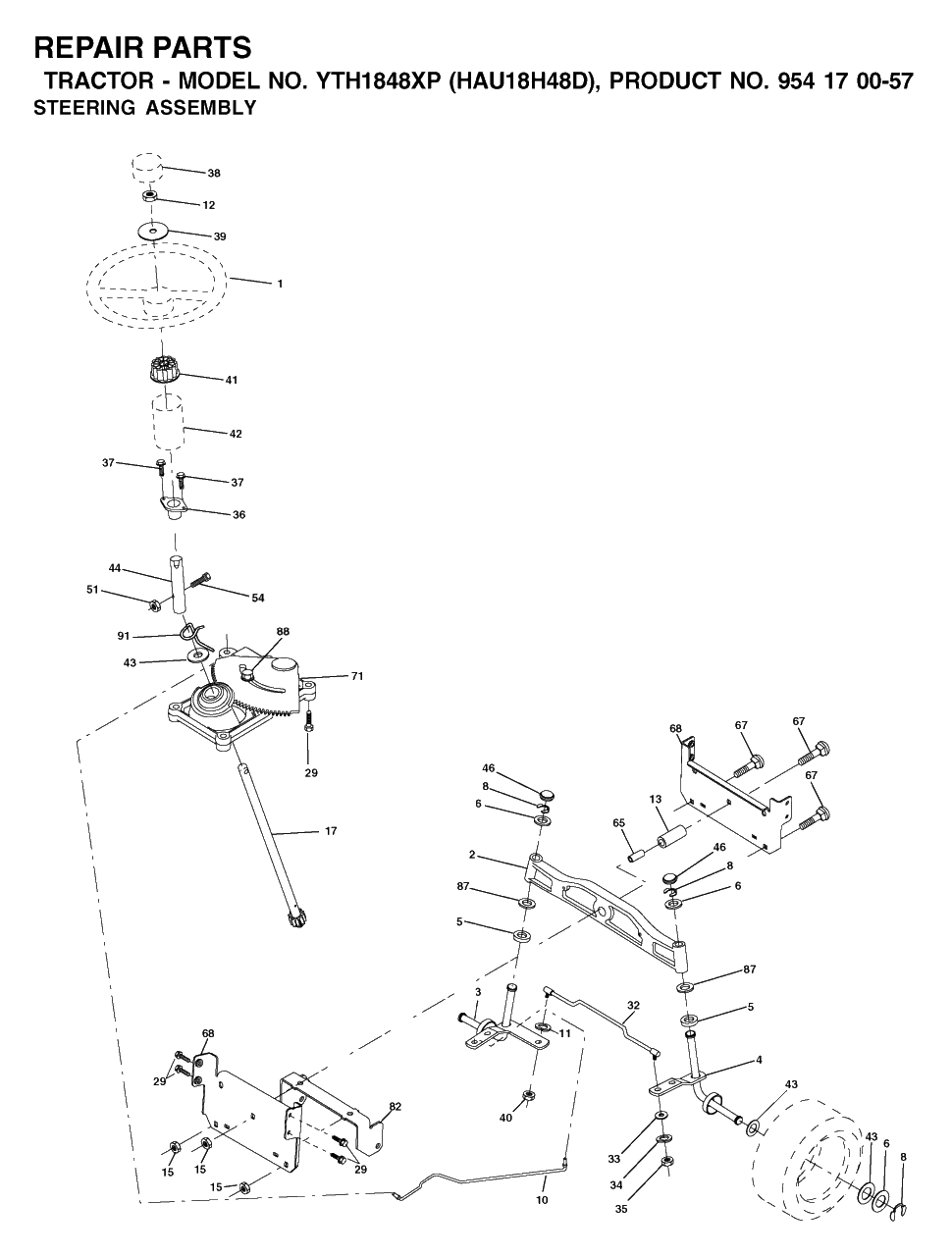 Steering Diagram and Parts List for YTH1848XP (954170057-D)(2003-01) Husqvarna Lawn Tractor