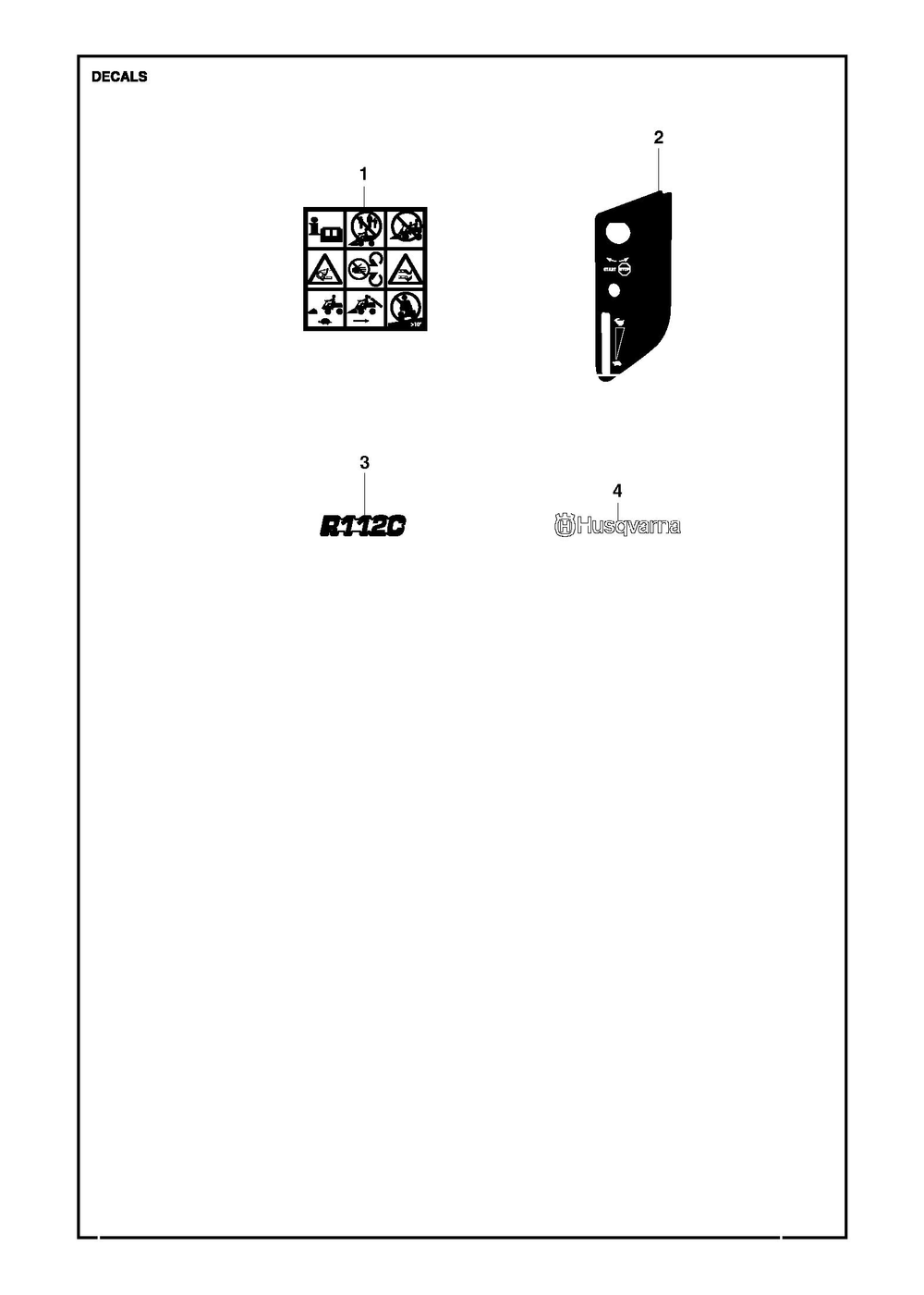 Decals Diagram and Parts List for R112C2014-2020  Husqvarna Lawn Tractor